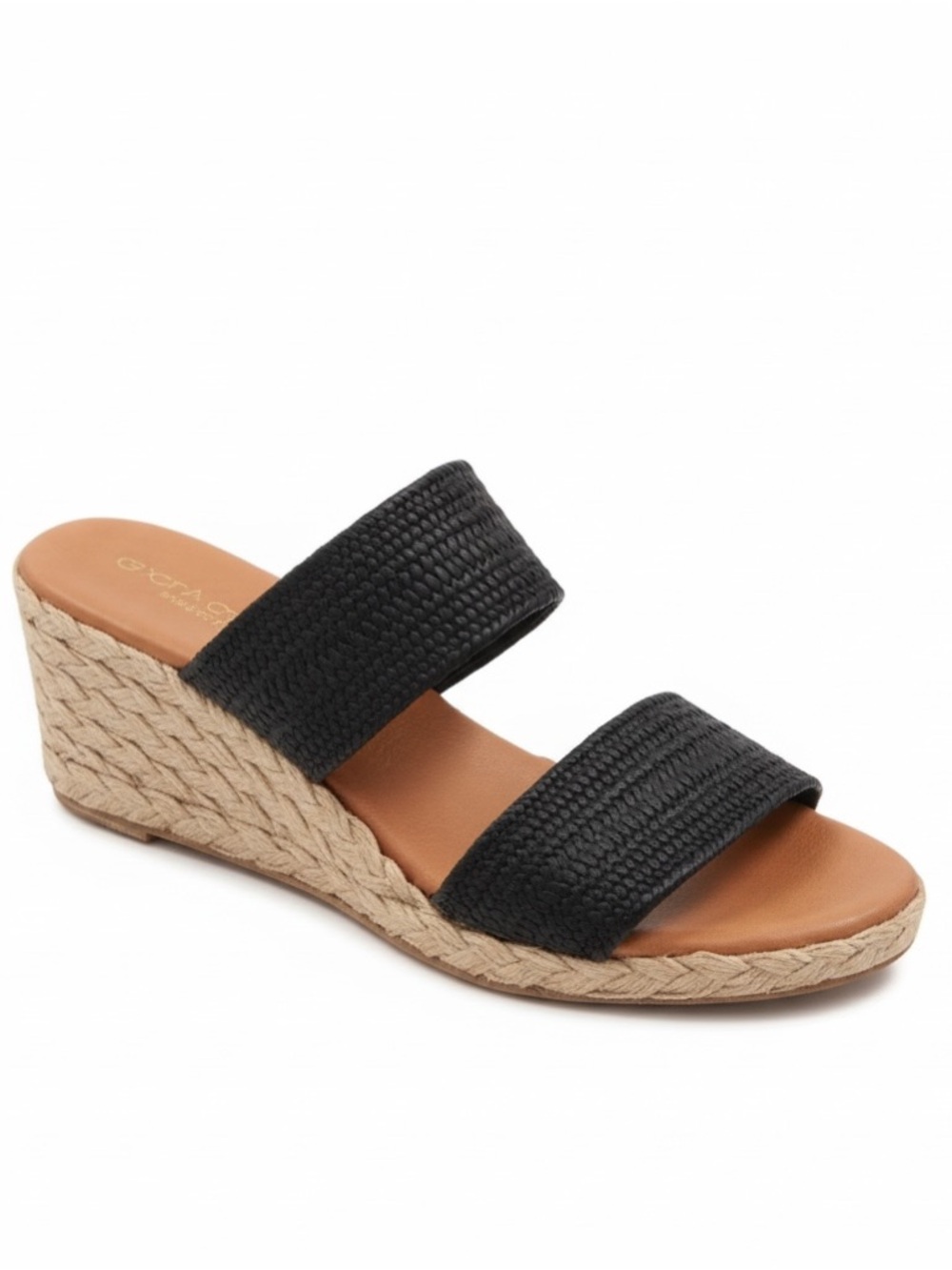 New Andre Assous Nori Wedge Sandals Black Double-Strap Espadrille Wedge Summer